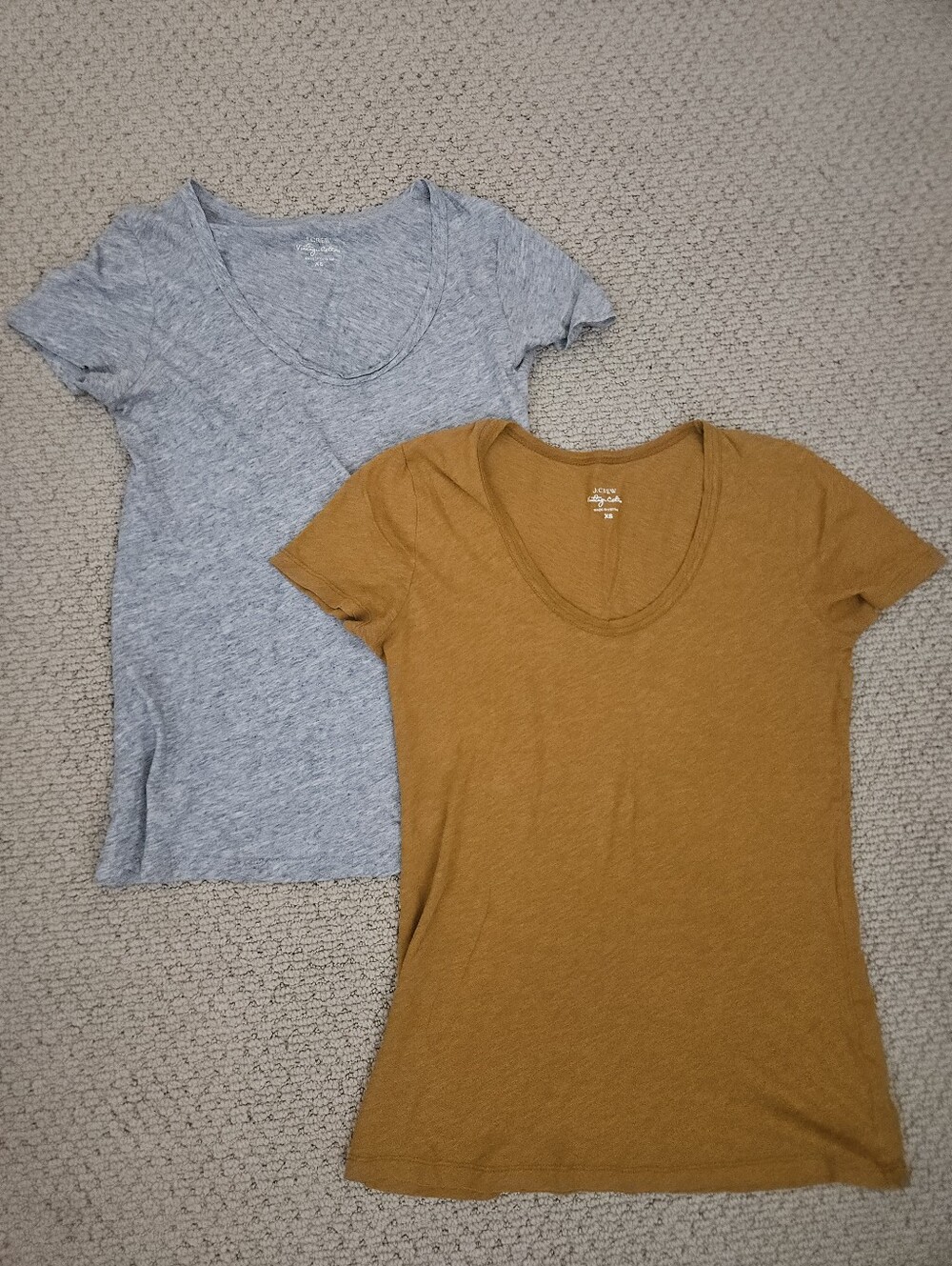 J. Crew Scoopneck Tees - Heather Gray & Mustard Size XS